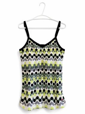 Vintage 90s Fila Green & Lime Geometric Tank with Built-In Bra – Size XL EUC